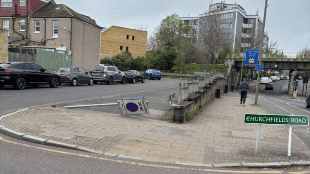 Fallen Sign Fallen sign blocks pavement Blandford Road, Penge, Bromley